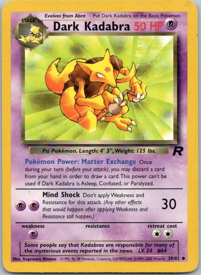 Dark Kadabra Uncommon Team Rocket 39/82 NM