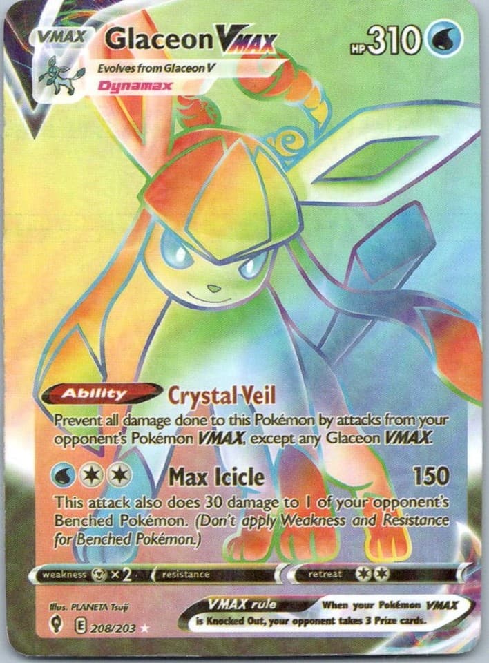 Glaceon VMAX (Secret) Secret Rare SWSH07: Evolving Skies 208/203 NM